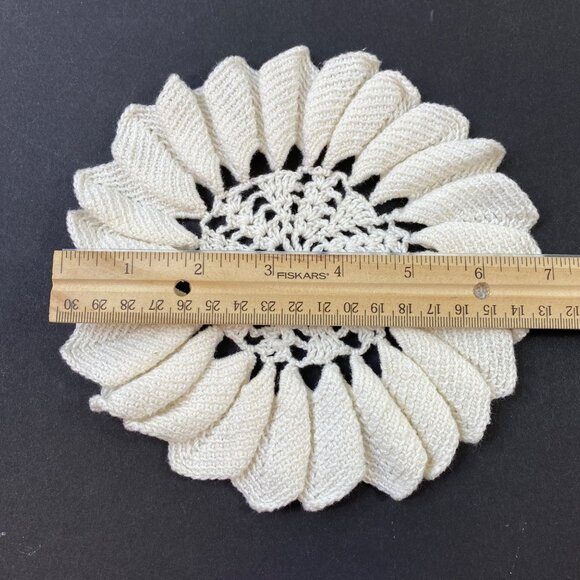 Set of 3 Vintage Handmade Beige Crochet Square Floral Coasters - Picture 11 of 11